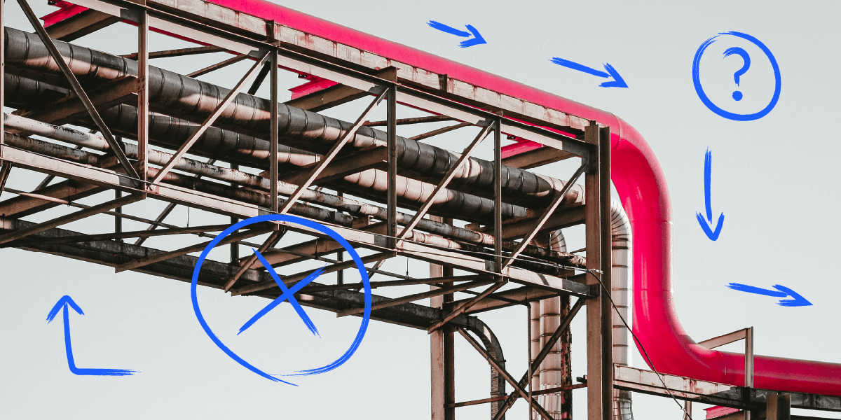 A pipe showing the flow of a process engineer