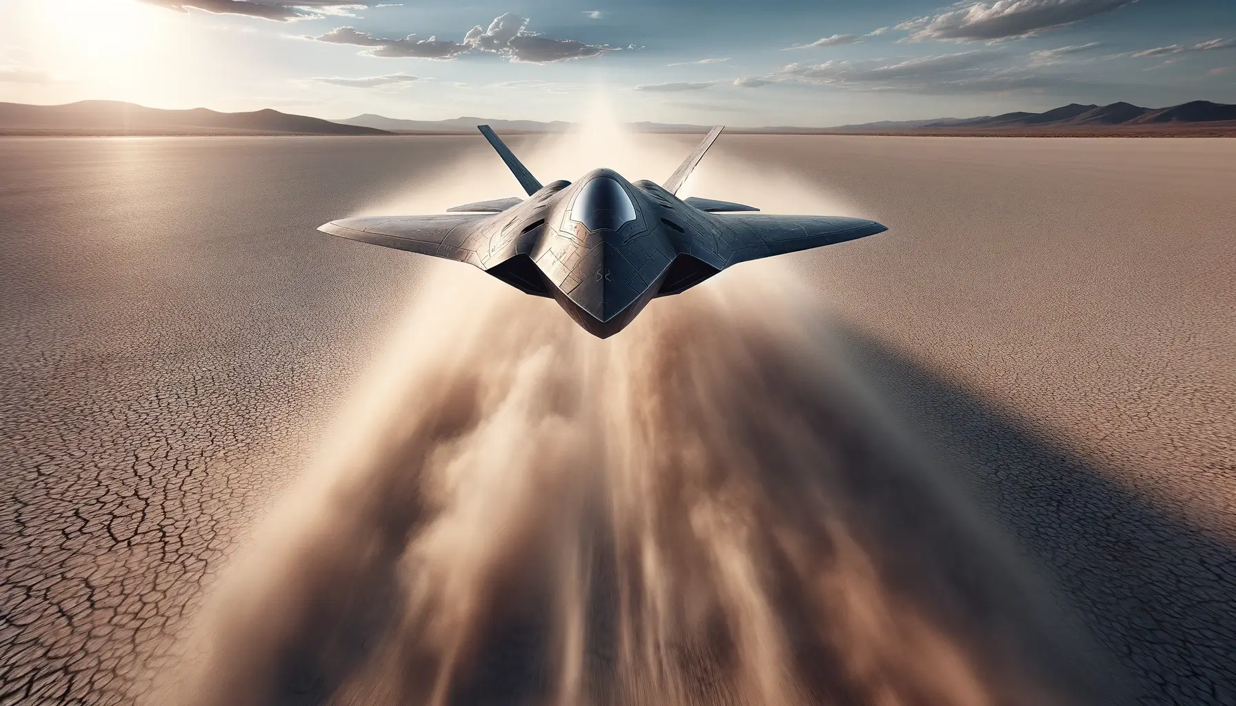 Fighter jet above dry lakebed representing how AI is shaping Aerospace careers